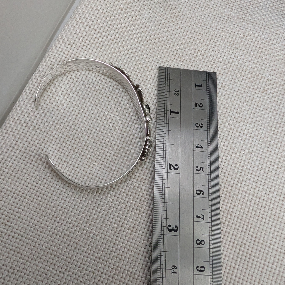 Vintage Sterling Silver Cuff Bracelet Black Onyx Florida Keys Small Wrist - Picture 14 of 15